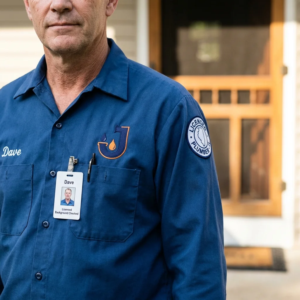 Licensed plumber showing ID badge in West Salem, OH